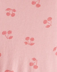Girls Cherry Print Long Sleeve Cotton Dress - Pink