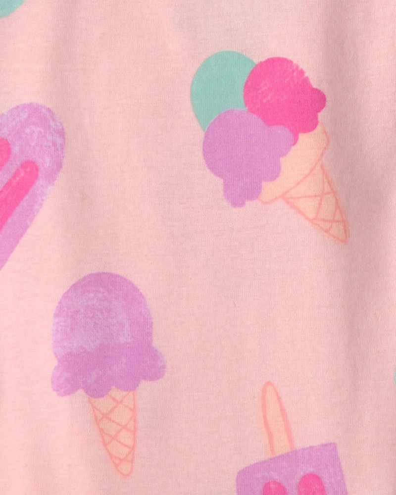 Toddler Girl Ice Cream 100% Cotton Short-Sleeve Snug Fit 2-Piece pyjama Set - Pink