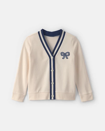 Girls Bow French Terry Cardigan Sweater - Cream