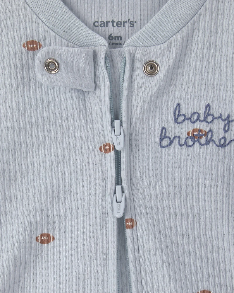 Baby Boy Brother' Cotton 2-Way Zip Sleeper - Blue