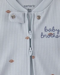 Baby Boy Brother' Cotton 2-Way Zip Sleeper - Blue
