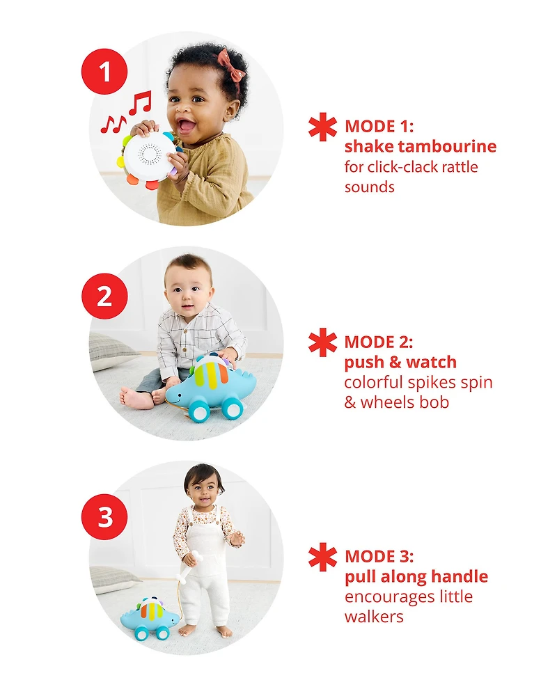 Baby Explore & More Dinosaur 3-in-1 Baby Musical Pull Toy