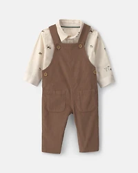 Baby Boy 2-Piece Twill Long-Sleeve Overall Set - Brown