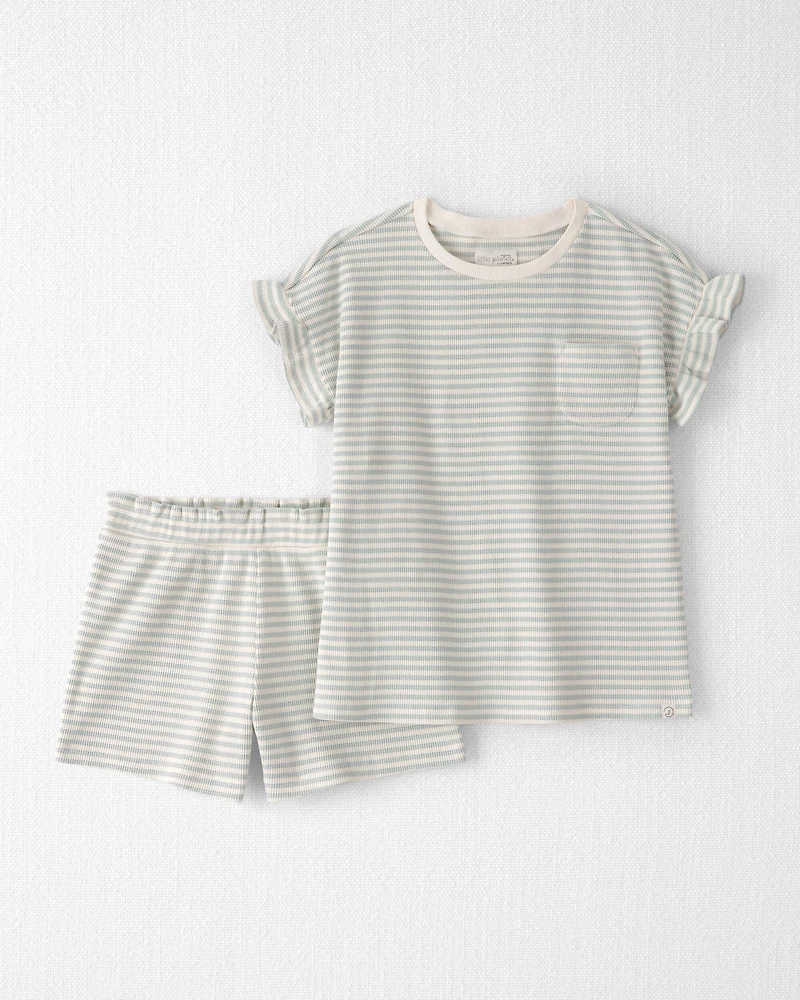 Girls 2-Piece Organic Cotton Waffle Knit Top & Short Set Stripes