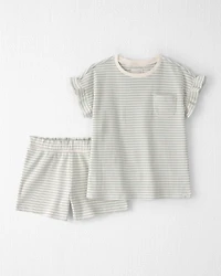 Girls 2-Piece Organic Cotton Waffle Knit Top & Short Set  Stripes