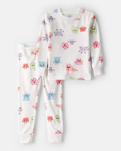 Toddler Girl Monster DreamPlush Long-Sleeve Snug Fit 2-Piece Pajamas - Ivory