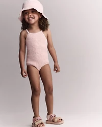 Toddler Girl Smocked One-Piece Swimsuit - Light Pink