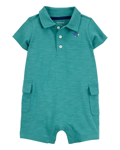 Baby Polo Cotton Romper -Green