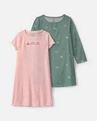 Girls 2-Pack Butterfly Night Gown - Pink/Green