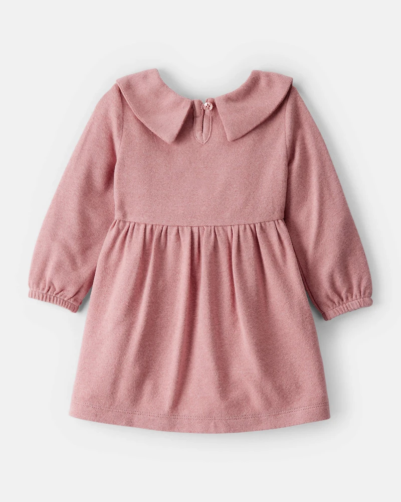 Baby Girl Bow Collor Long-Sleeve Dress Set - White/Pink