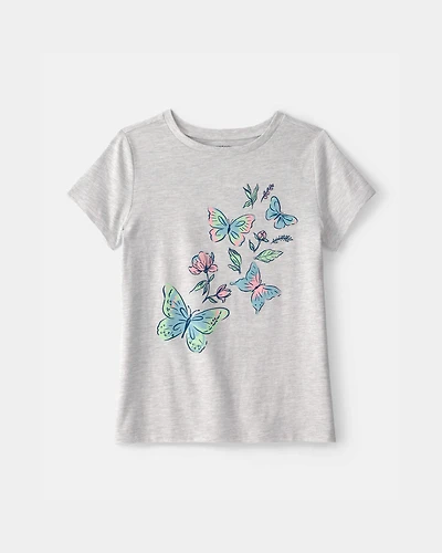 Girls Butterfly Graphic Tee - Grey