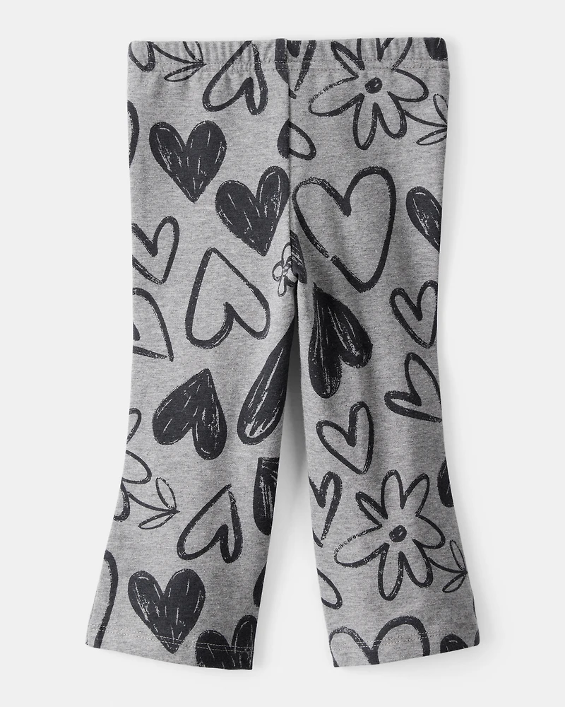 Baby Girl Heart Pull-On Flare Stretch Rib Leggings - Grey