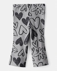 Baby Girl Heart Pull-On Flare Stretch Rib Leggings - Grey