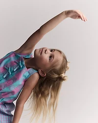 Toddler Girl Gingham Peplum Top with Bows - Purple/Blue