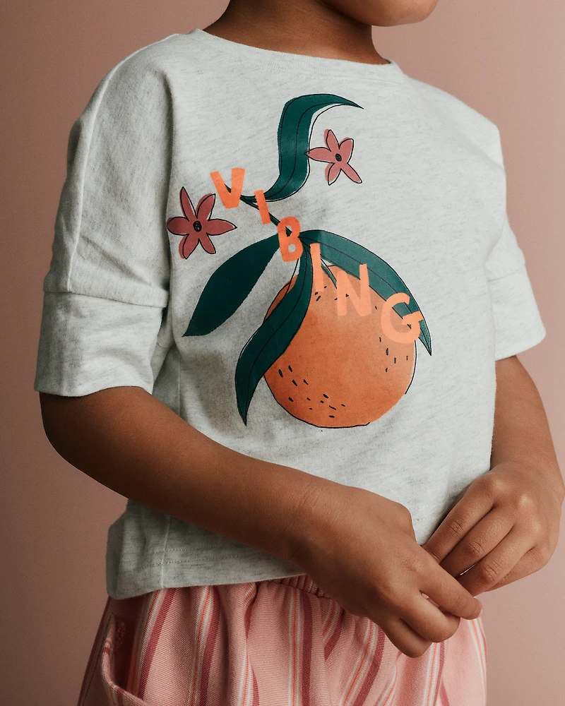 Toddler Girl 'Vibing' High-Low Dolman Tee Clementine Print - Heather Grey