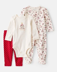 Baby Girl Christmas 3-Piece Sleeper Set