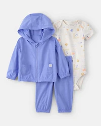Baby 3-Piece Beach Hooded Layering Set - Blue