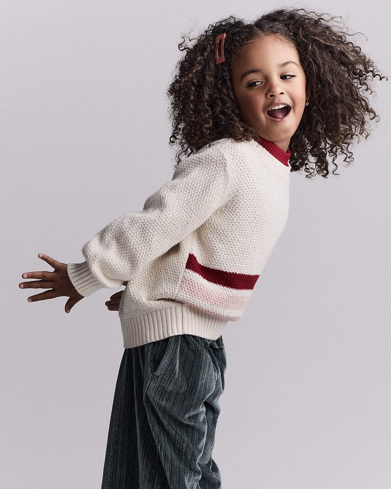 Toddler Girl Striped Pullover Sweater - Ivory