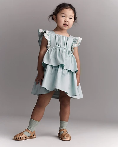 Toddler Girl Ruched Tiered Dress - Light Blue