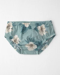 Baby Girl Smocked Linen Dress Made with Organic Cotton Blue Hibiscus