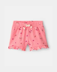 Baby Girl Ruffle-Trim Watermelon Shorts - Pink