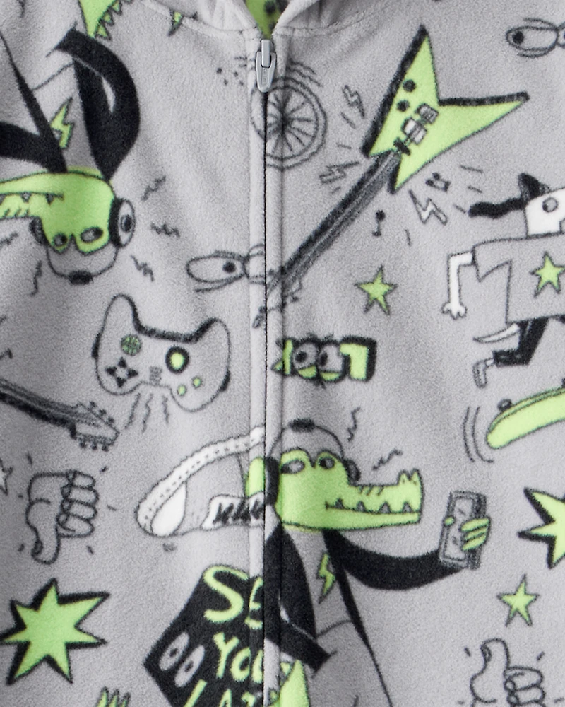 Boys Alligator Fleece Loose Fit 1-Piece Pajamas
