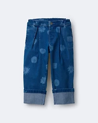 Toddler Girl Character Print Cuffed Pleat Pant Denim - Blue
