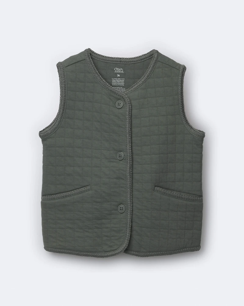 Toddler Girl Quilted Vest - Olive