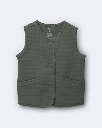 Toddler Girl Quilted Vest - Olive