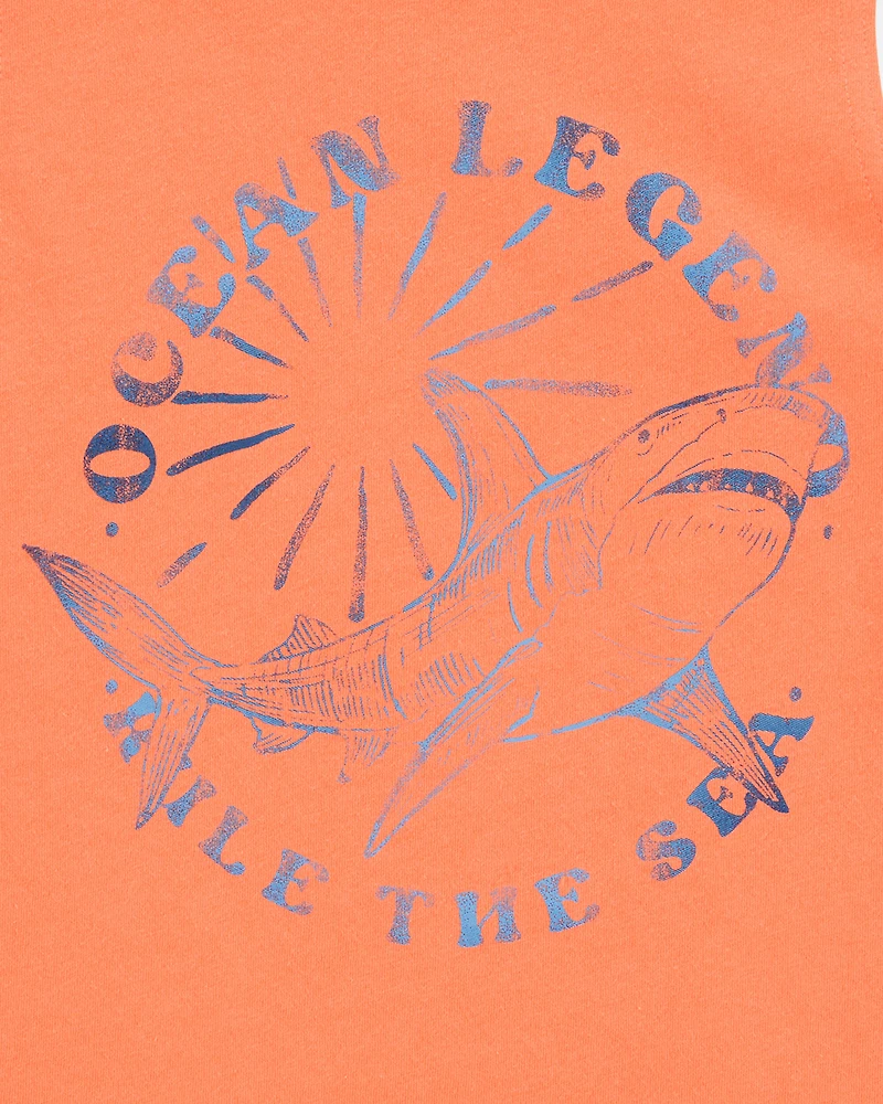Kid Shark Surf Slogan Tank - Orange