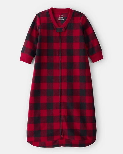 Baby Checkered Print Loose Fit Long-Sleeve Wearable Blanket