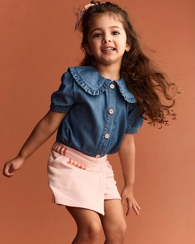 Toddler Girl Peter Pan Collar Top Chambray