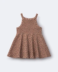 Toddler Girl Smocked Peplum Top Dot Print - Tan