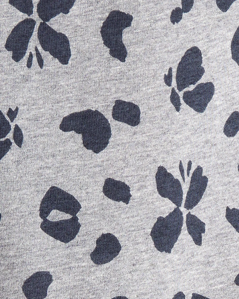 Girls Butterfly Leopard Print Pull-On Stretch Leggings - Grey