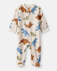 Baby Boy Dinosaur Print Loose Fit Long-Sleeve Sleeper - White