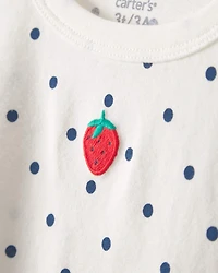 Toddler Girl Strawberry Polka Dot Top - White