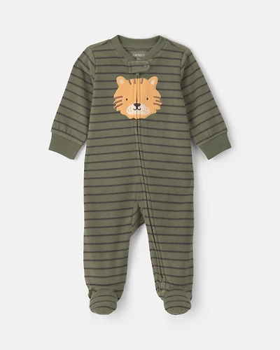Baby Boy Tiger Striped Fleece 2-Way Zip Sleeper - Green