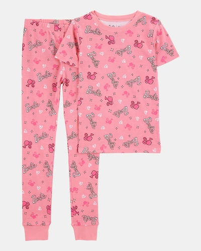 Kid Barbie Snug Fit Cotton 2-Piece Pyjamas - Pink