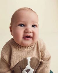 Baby Boy 2-Piece Dog Sweater Top & Pant Set - Brown/Green