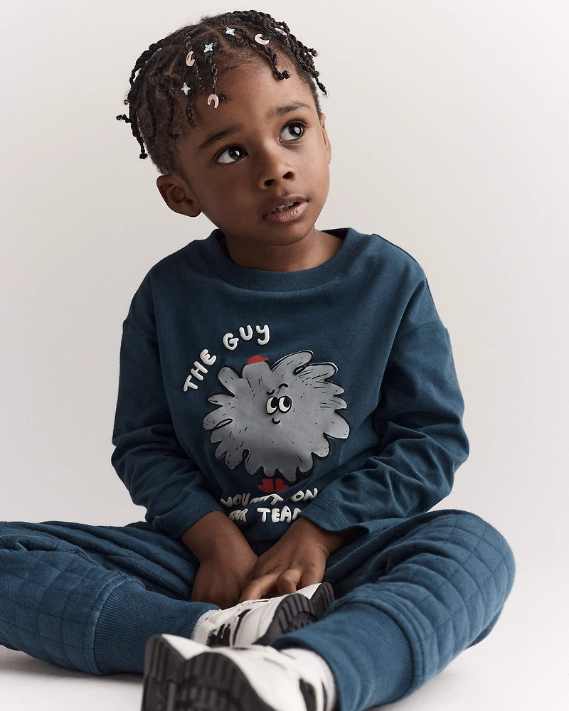 Toddler Boy Squish Character Long-Sleeve Relaxed Graphic Tee - Deep Teal