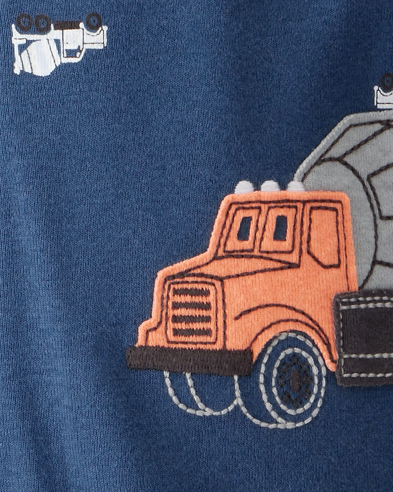 Baby Boy Construction Print 100% Cotton Long-Sleeve 2-Way Zip 1-Piece Pyjamas - Blue