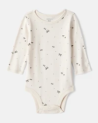 Baby Girl Bow Print Cotton Long-Sleeve Dress Set - White/Grey