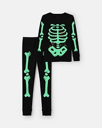 Kids 2-Piece Halloween Skeleton 100% Cotton Snug Fit Pyjama Set - Black