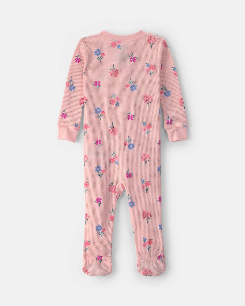Baby Girl 1-Piece Floral Thermal Snug Fit Footed Pyjama - Pink