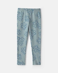 Girls Floral Pull-On Stretch Leggings - Blue