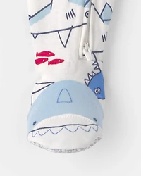 Baby Boy Shark 100% Cotton Snug Fit 1-Piece Pyjama - Ivory/Blue
