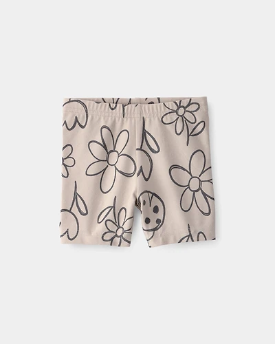 Baby Girl Floral Ladybug Bike Shorts - Brown