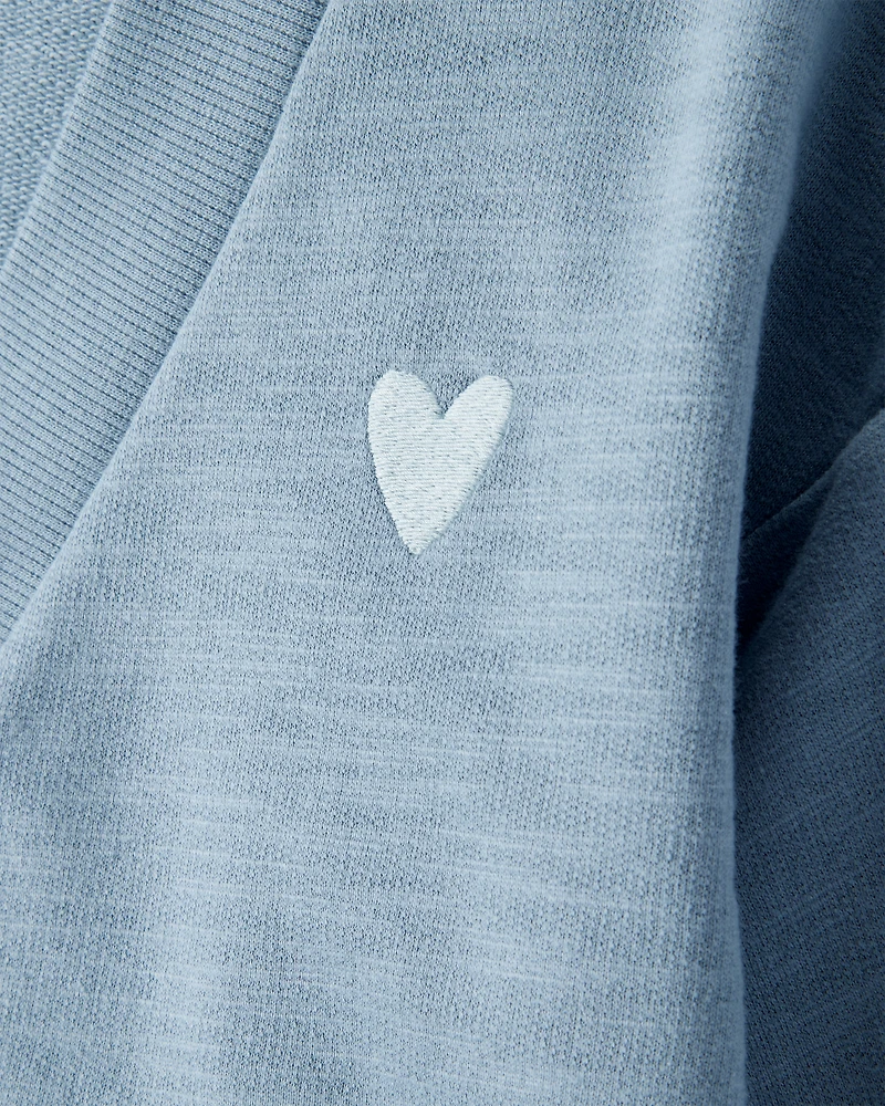 Toddler Girl Heart Cotton Long-Sleeve Cardigan Sweater - Blue
