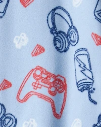 Boys Video Games Print Loose Fit Long-Sleeve Zip-Up 1-Piece Pyjamas - Blue