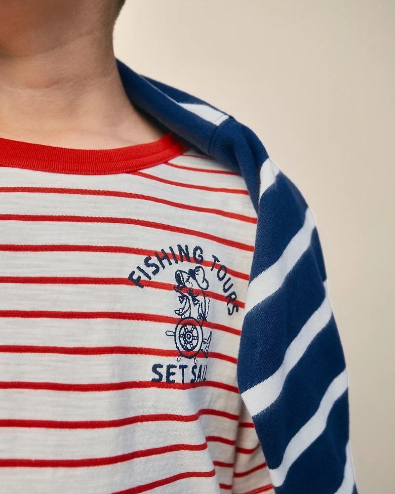 Boys Nautical Striped Graphic Tee - Red/Ivory